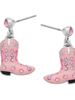 Pink Western Boot Earrings/Cute Cowgirl Bling